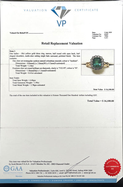 18CT Yellow Gold Colombian Emerald and Diamond Ring