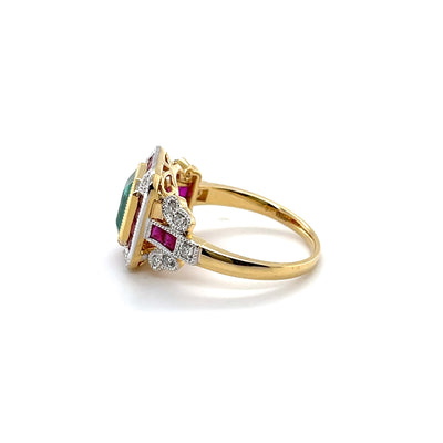 18CT Yellow Gold Colombian Emerald and Ruby Ring