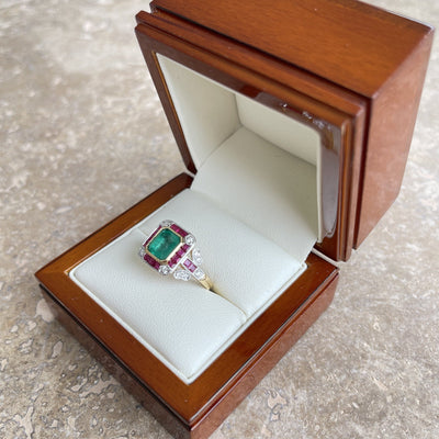 18CT Yellow Gold Colombian Emerald and Ruby Ring