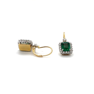 18CT Yellow Gold Emerald and Diamond Earrings