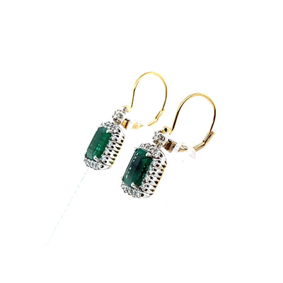 18CT Yellow Gold Emerald and Diamond Earrings
