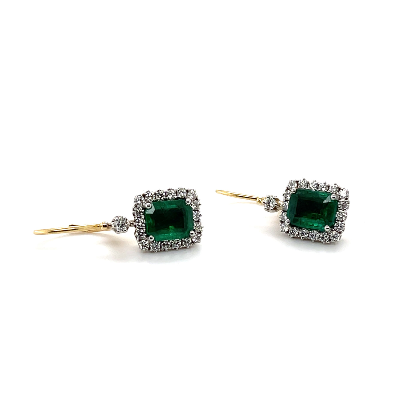18CT Yellow Gold Emerald and Diamond Earrings
