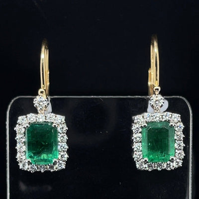 18CT Yellow Gold Emerald and Diamond Earrings