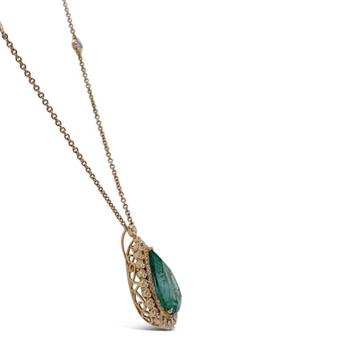 18CT Yellow Gold Colombian Emerald and Diamond Necklace