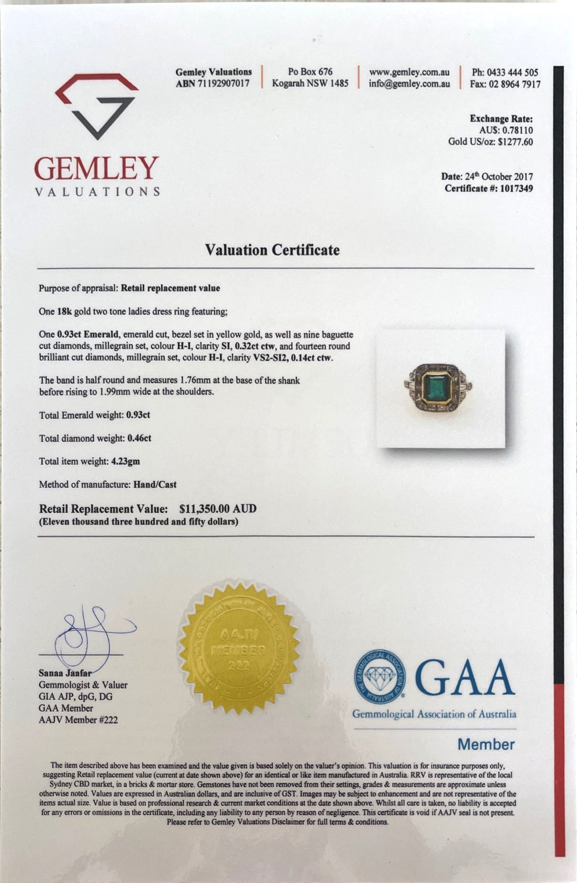 18CT Yellow Gold Emerald and Diamond Ring