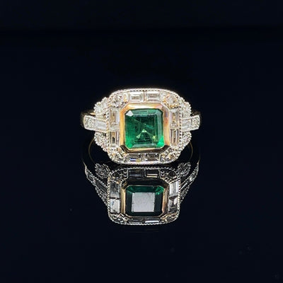 18CT Yellow Gold Emerald and Diamond Ring
