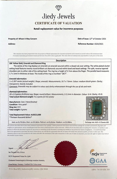 18CT Yellow Gold Colombian Emerald and Diamond ring