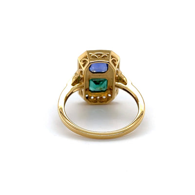 18CT Yellow Gold Emerald and Sapphire Diamond Ring