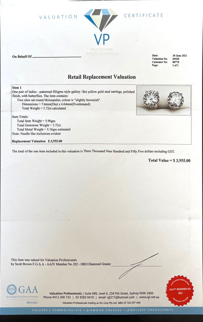 18CT Yellow Gold Moissanite Diamond Studs