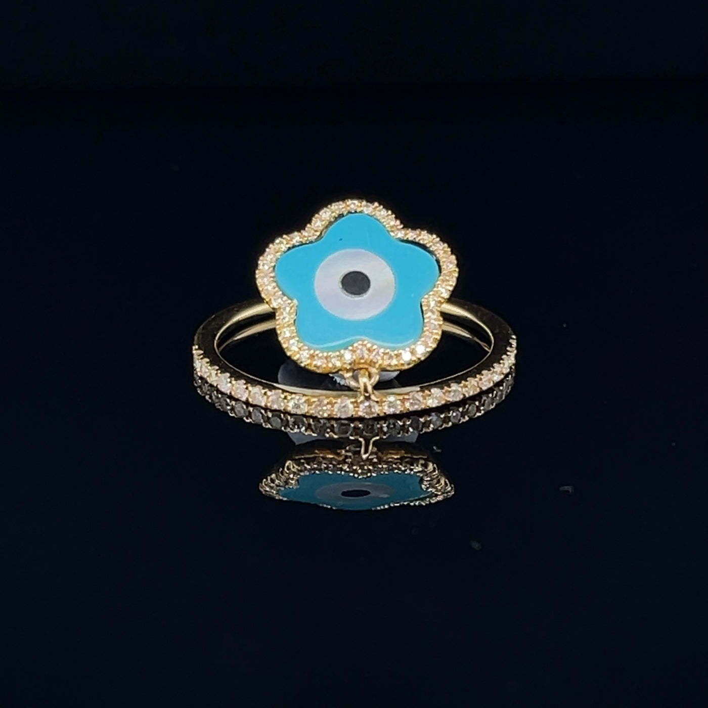 18CT Yellow Gold Mother of Pearl Turquoise and Diamond Ring