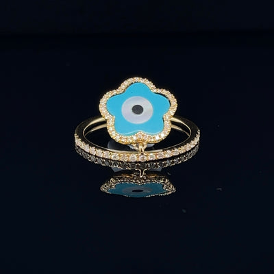 18CT Yellow Gold Mother of Pearl Turquoise and Diamond Ring