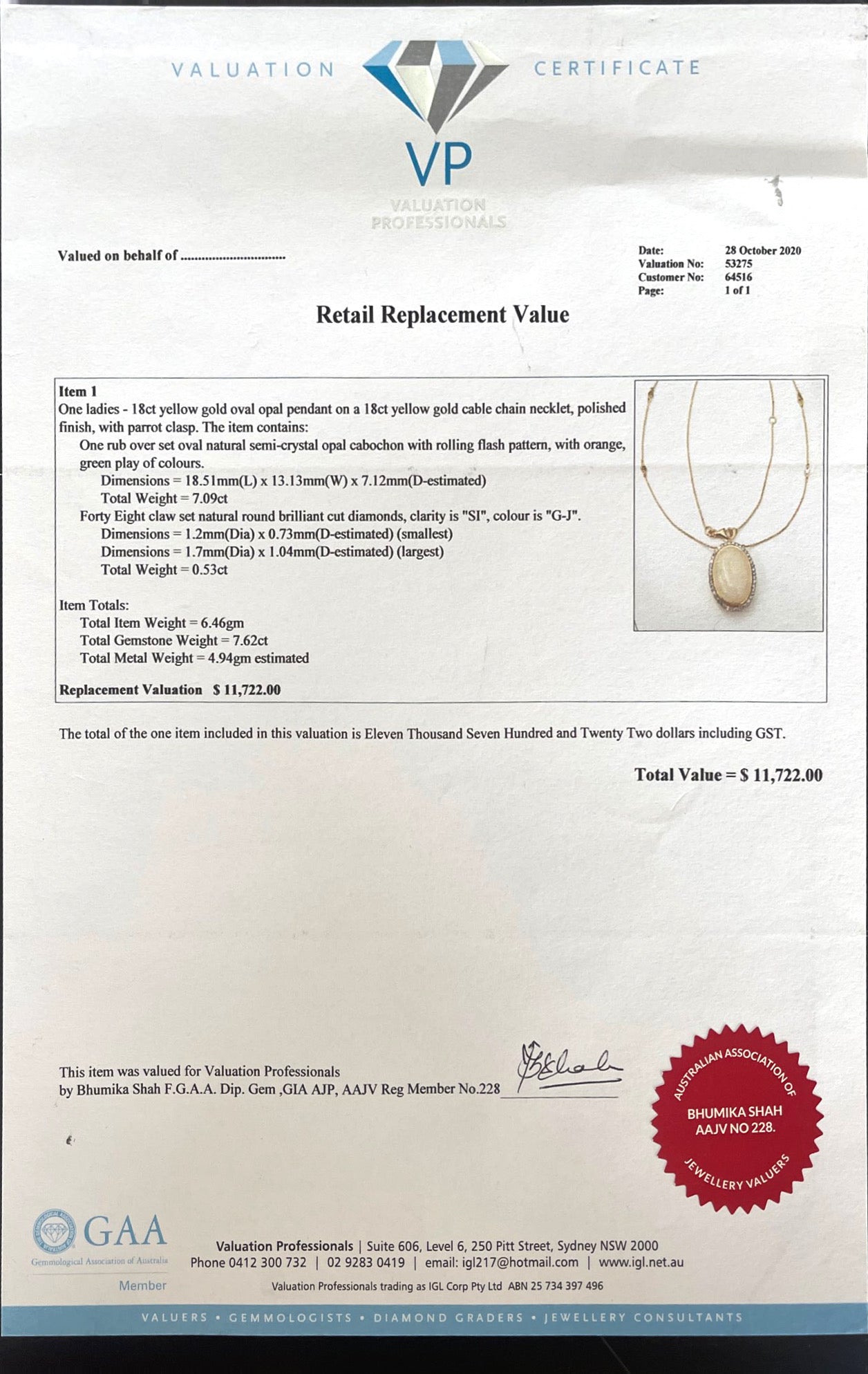 18CT Yellow Gold Opal and Diamond Necklace and Pendant