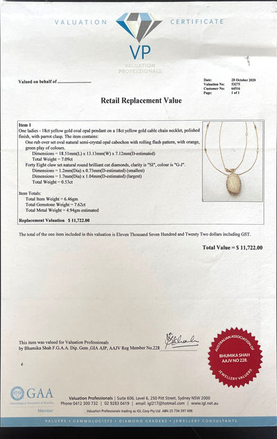 18CT Yellow Gold Opal and Diamond Necklace and Pendant