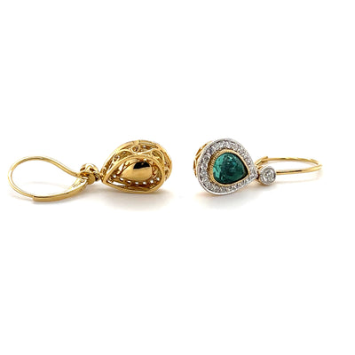 18CT Yellow Gold Pear Cut Colombian Emerald and Diamond Earrings