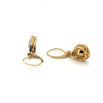 18CT Yellow Gold Pear Cut Colombian Emerald and Diamond Earrings