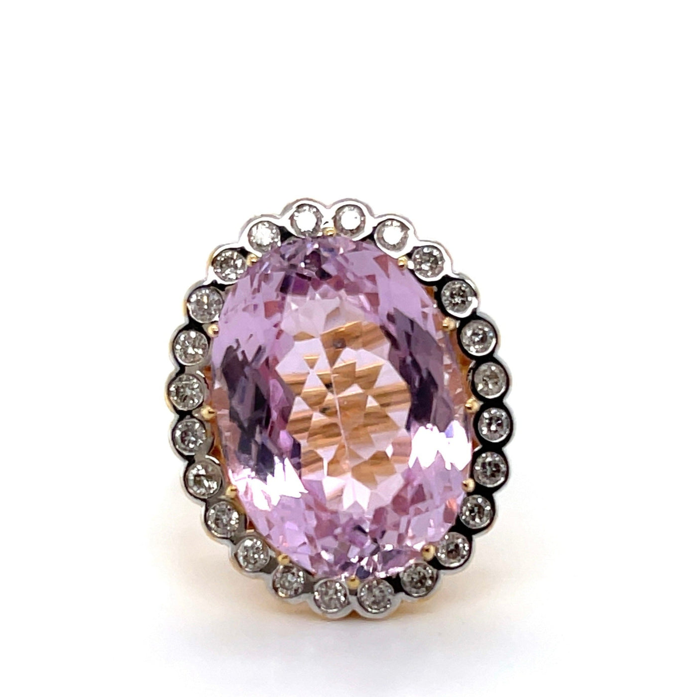 18CT Yellow Gold Pink Violet Kunzite Spodumene and Diamond ring