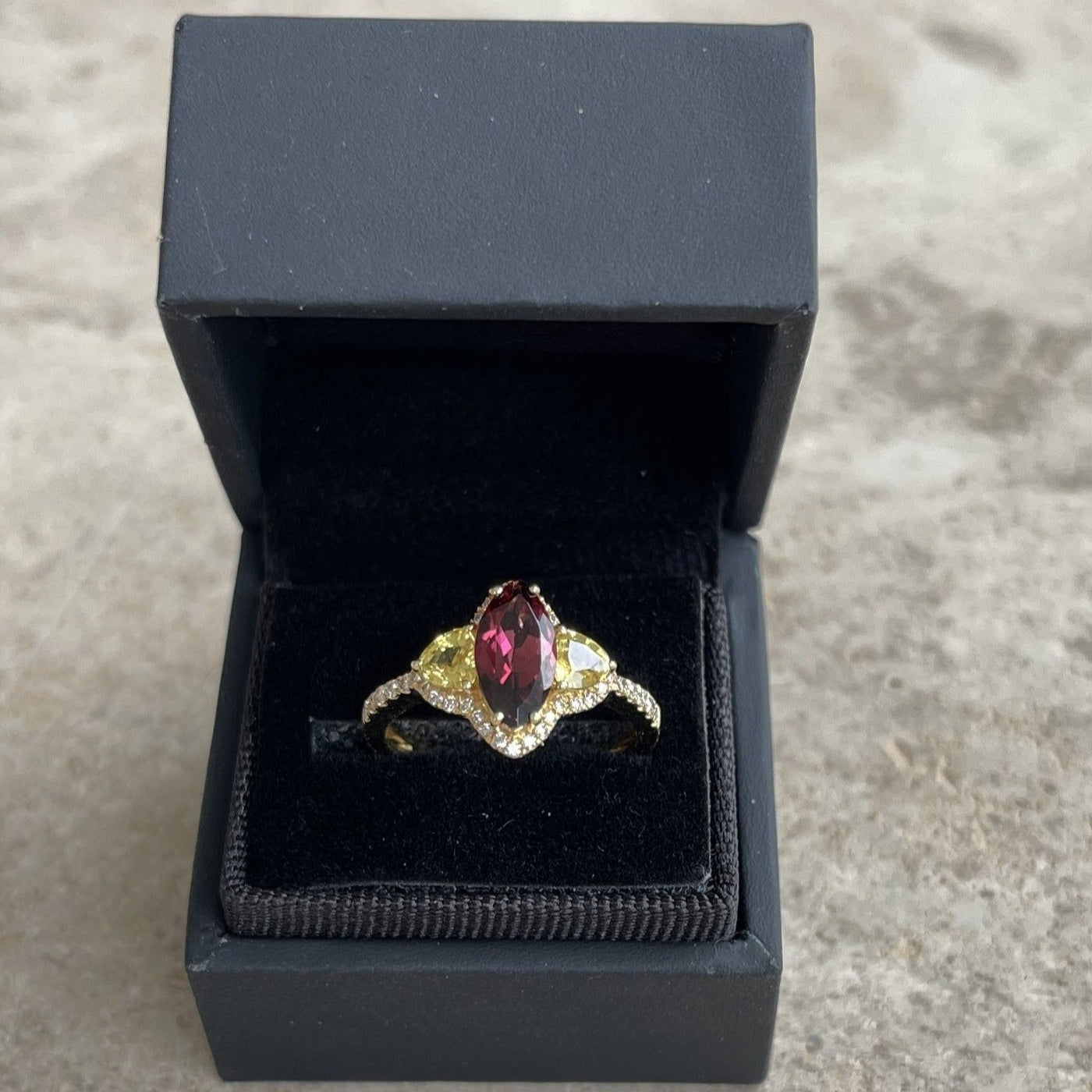 18CT Yellow Gold Rubellite sapphire and Diamond Ring