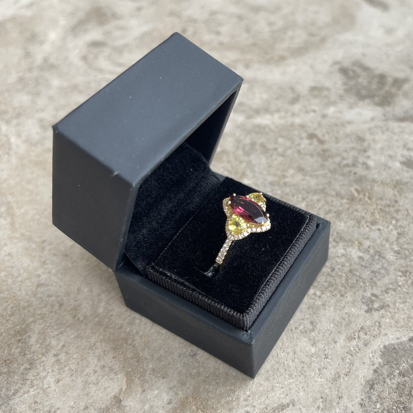 18CT Yellow Gold Rubellite sapphire and Diamond Ring