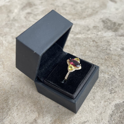 18CT Yellow Gold Rubellite sapphire and Diamond Ring