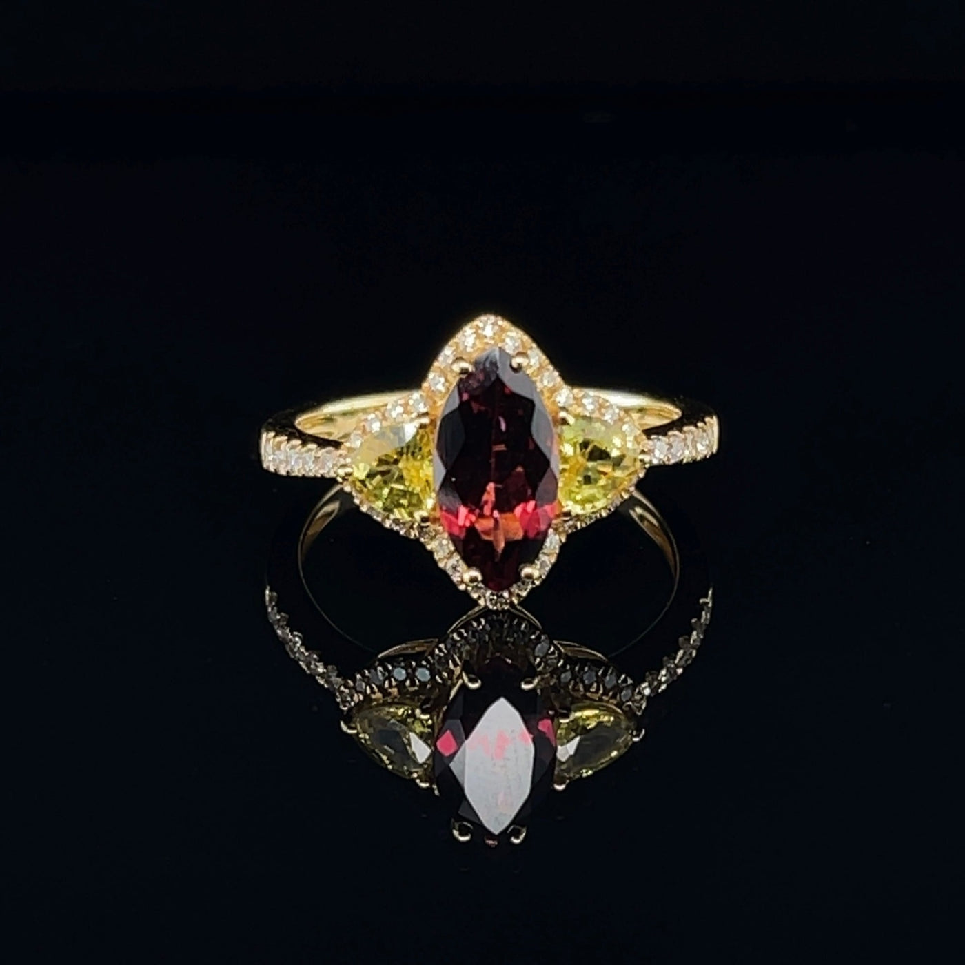 18CT Yellow Gold Rubellite sapphire and Diamond Ring