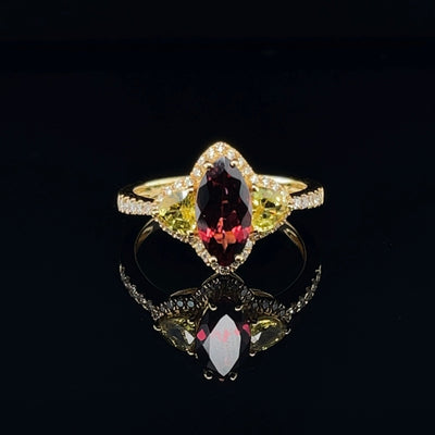 18CT Yellow Gold Rubellite sapphire and Diamond Ring