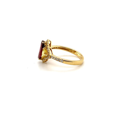 18CT Yellow Gold Rubellite sapphire and Diamond Ring