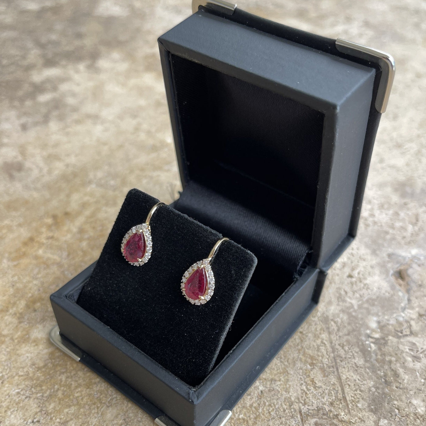 18CT Yellow Gold 'Pear' Ruby and Diamond Earrings
