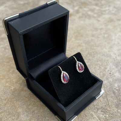 18CT Yellow Gold 'Pear' Ruby and Diamond Earrings