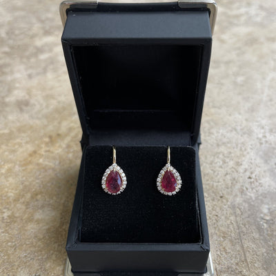 18CT Yellow Gold 'Pear' Ruby and Diamond Earrings