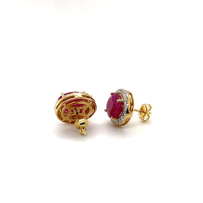 18CT Yellow Gold Ruby and Diamond Stud Earrings