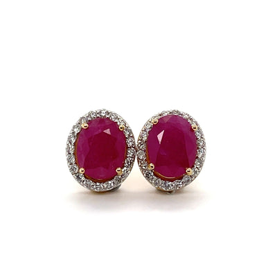 18CT Yellow Gold Ruby and Diamond Stud Earrings