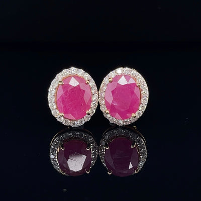 18CT Yellow Gold Ruby and Diamond Stud Earrings