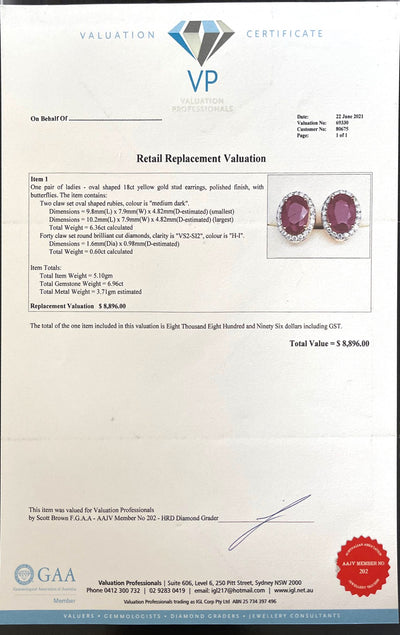 18CT Yellow Gold Ruby and Diamond Stud Earrings