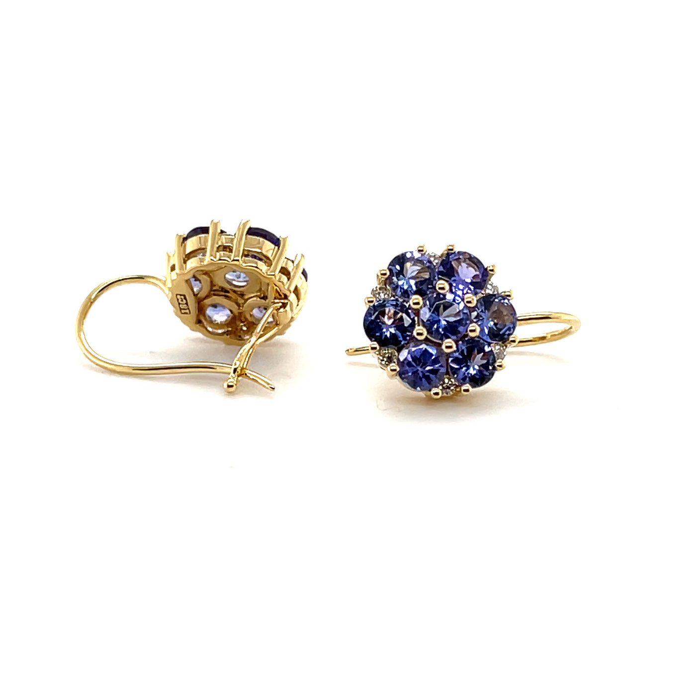 18CT Yellow Gold Tanzanite and Diamond Earrings