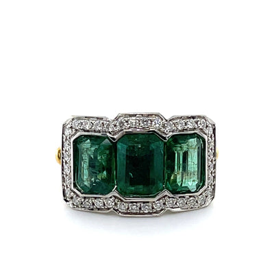 18CT Yellow Gold Trilogy Emerald and Diamond Ring