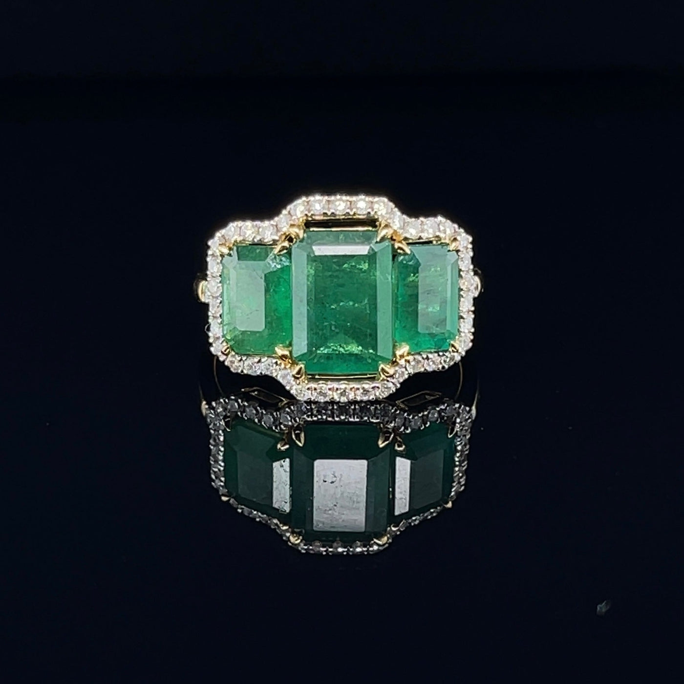 18CT Yellow Gold Trilogy Emerald and Diamond Ring