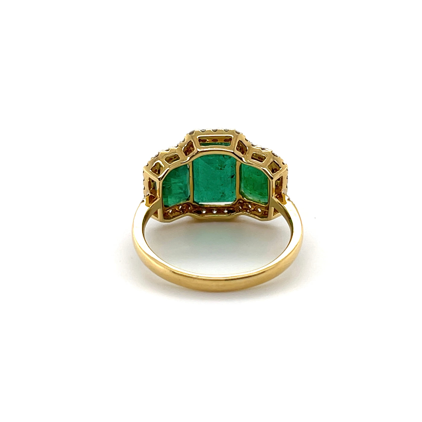 18CT Yellow Gold Trilogy Emerald and Diamond Ring