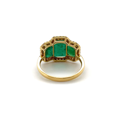 18CT Yellow Gold Trilogy Emerald and Diamond Ring