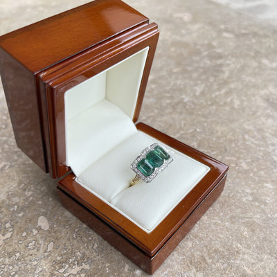 18CT Yellow Gold Trilogy Emerald and Diamond Ring
