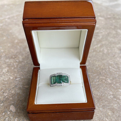 18CT Yellow Gold Trilogy Emerald and Diamond Ring