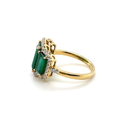 18CT Yellow Gold Trilogy Emerald and Diamond Ring