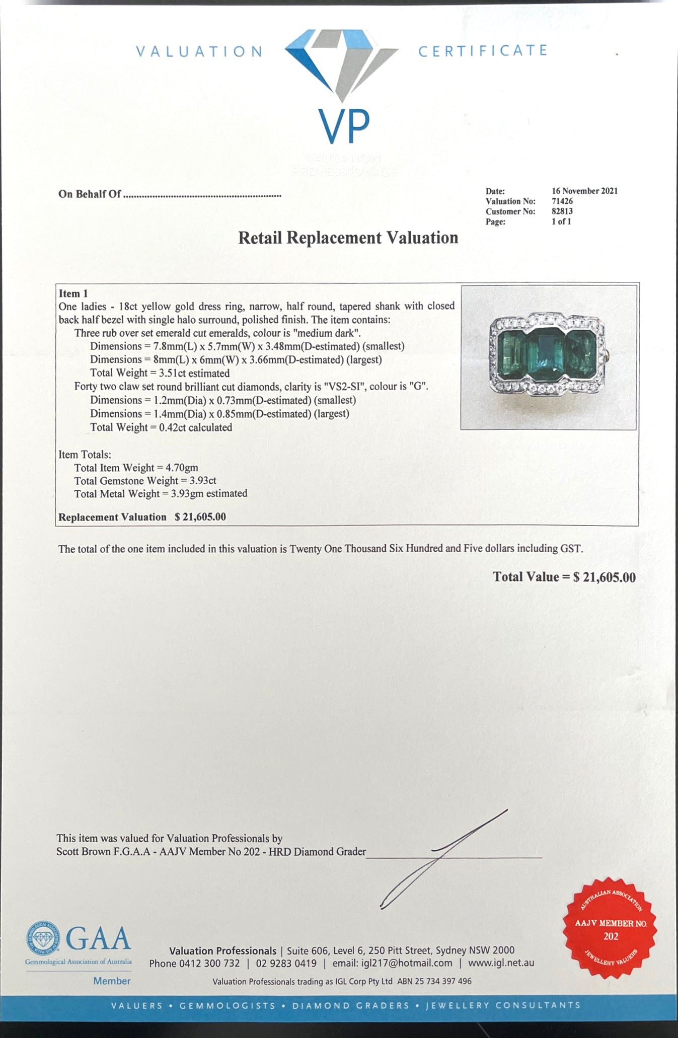18CT Yellow Gold Trilogy Emerald and Diamond Ring