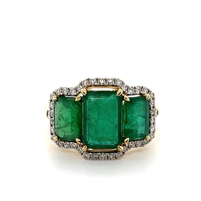 18CT Yellow Gold Trilogy Emerald and Diamond Ring