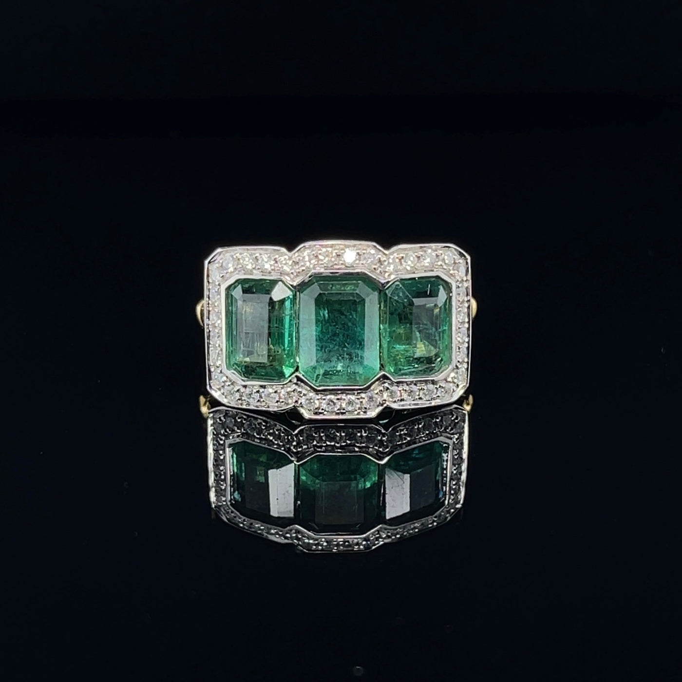 18CT Yellow Gold Trilogy Emerald and Diamond Ring