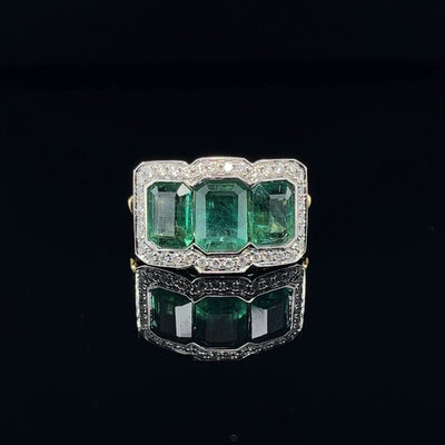 18CT Yellow Gold Trilogy Emerald and Diamond Ring