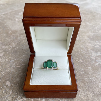 18CT Yellow Gold Trilogy Emerald and Diamond Ring