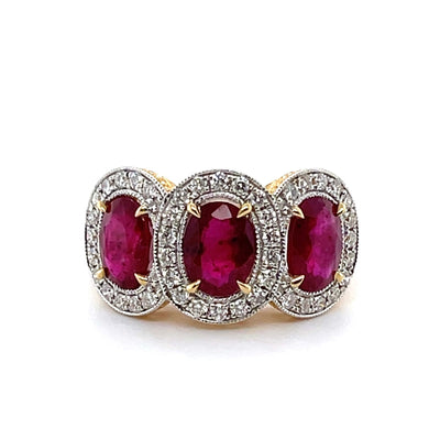 18CT Yellow Gold Trilogy Ruby and diamond Ring