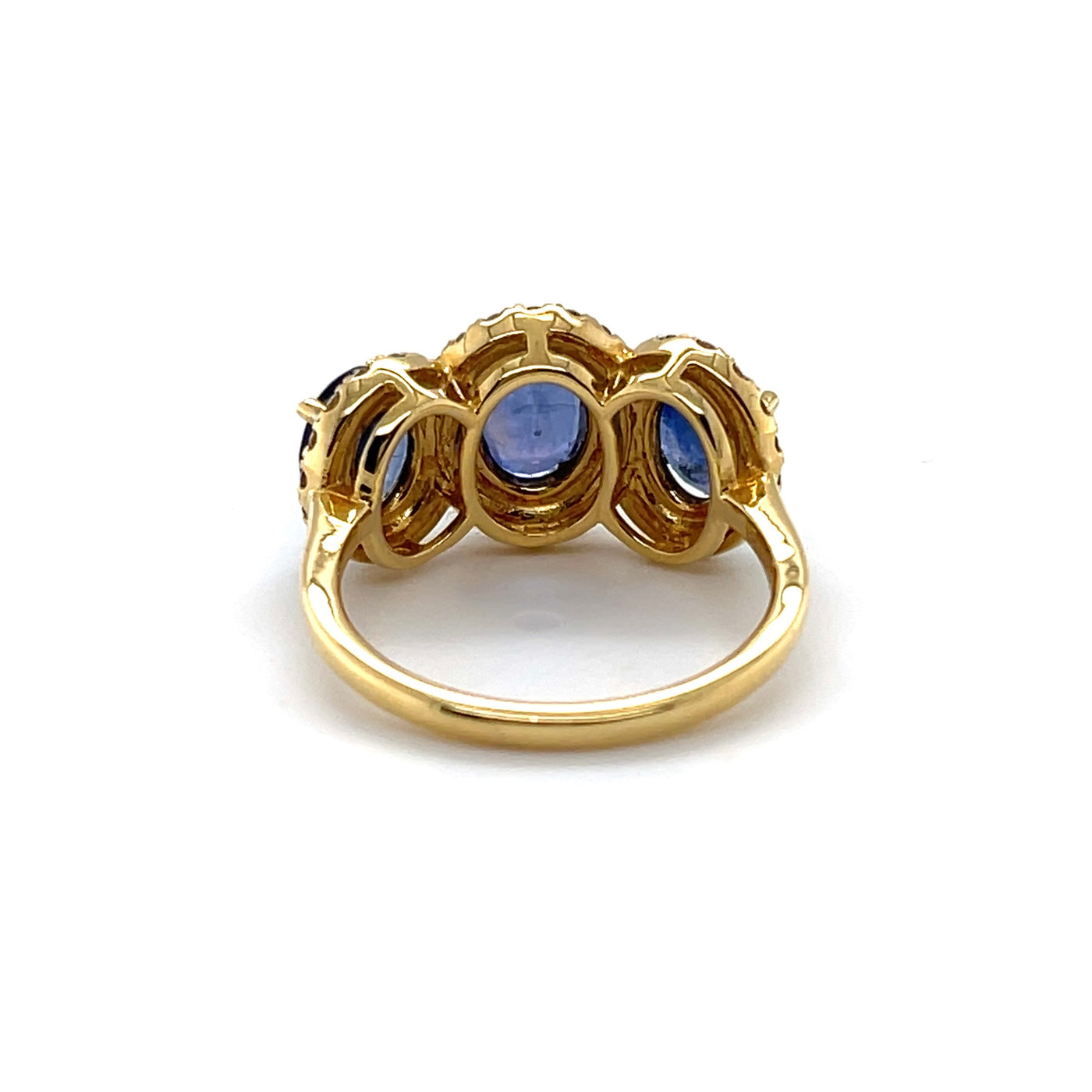 18CT Yellow Gold Trilogy Sapphire and Diamond Ring
