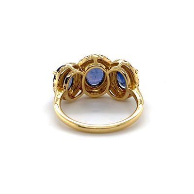 18CT Yellow Gold Trilogy Sapphire and Diamond Ring
