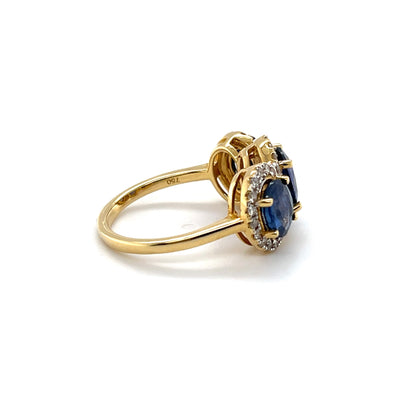 18CT Yellow Gold Trilogy Sapphire and Diamond Ring